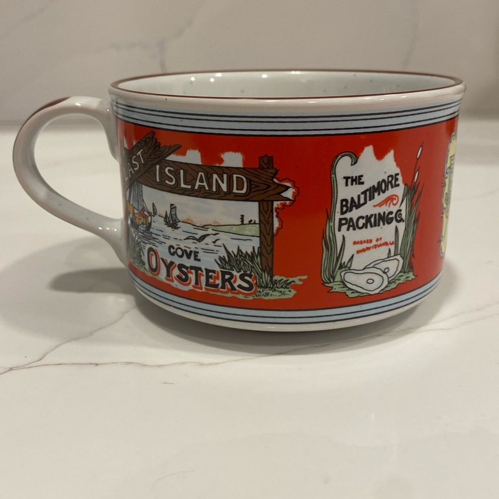Vintage Fabled Label Gumbo Soup Mug DH Holmes Tabasco Oyster Louisiana Trade